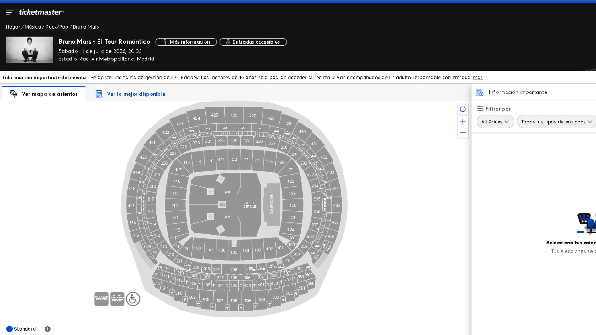 Plano Bruno Mars Madrid 11 de julio