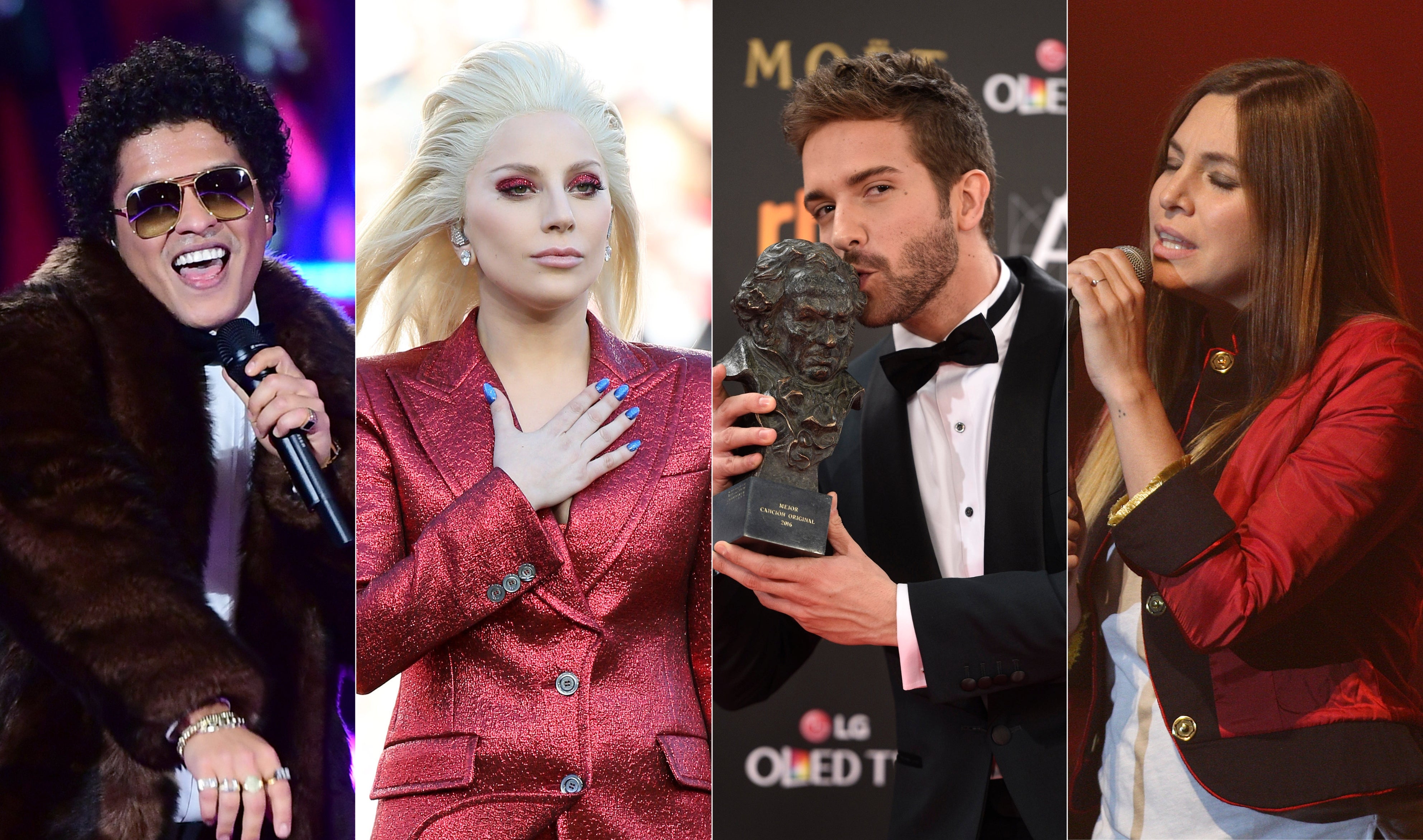 Bruno Mars, Lady Gaga, Pablo Alborán y Leire Martínez en 2016 Bruno Mars, Lady Gaga, Pablo Alborán y Leire Martínez en 2016