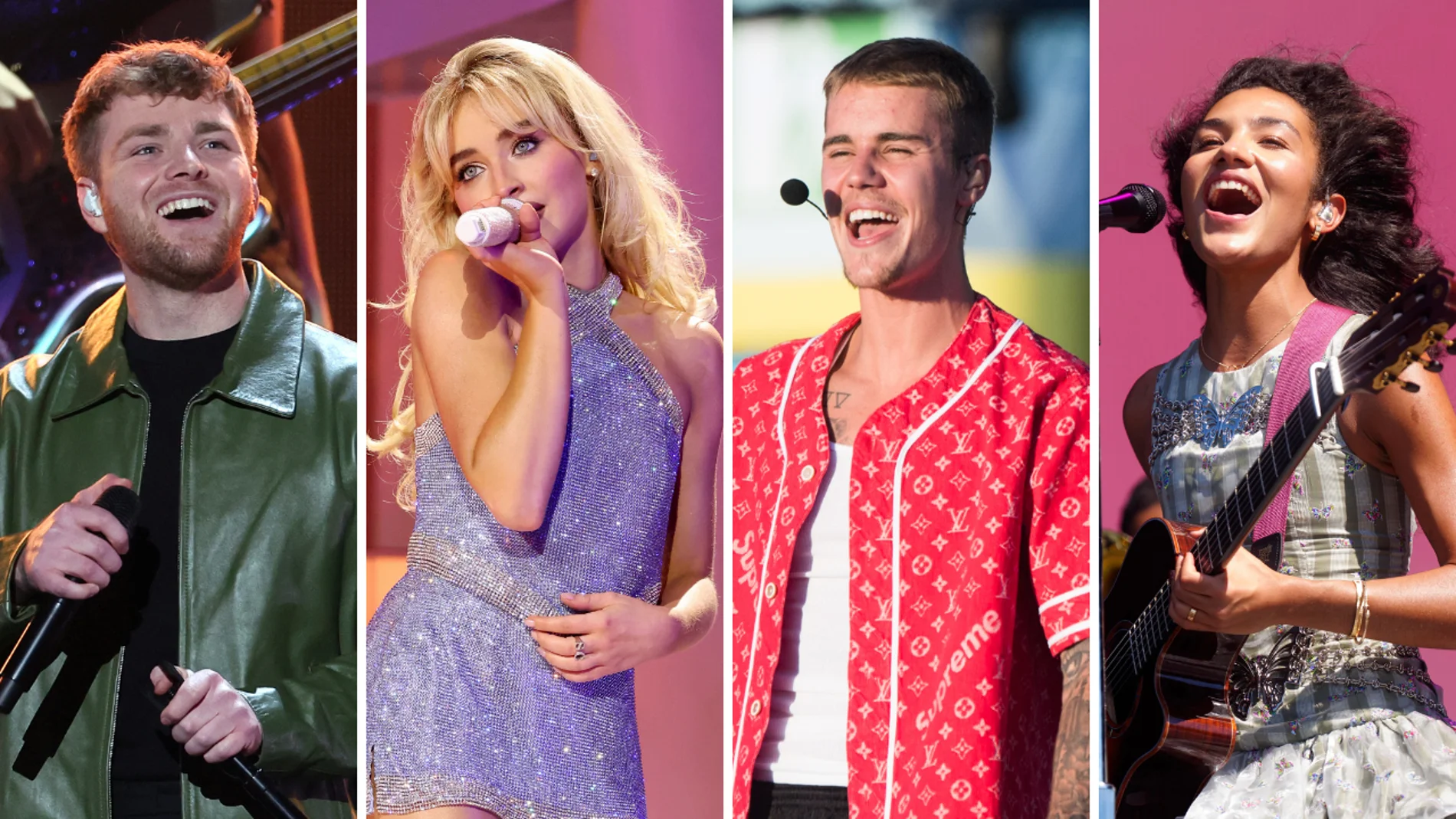 Alex Warren, Sabrina Carpenter, Justin Bieber y Olivia Dean Alex Warren, Sabrina Carpenter, Justin Bieber y Olivia Dean