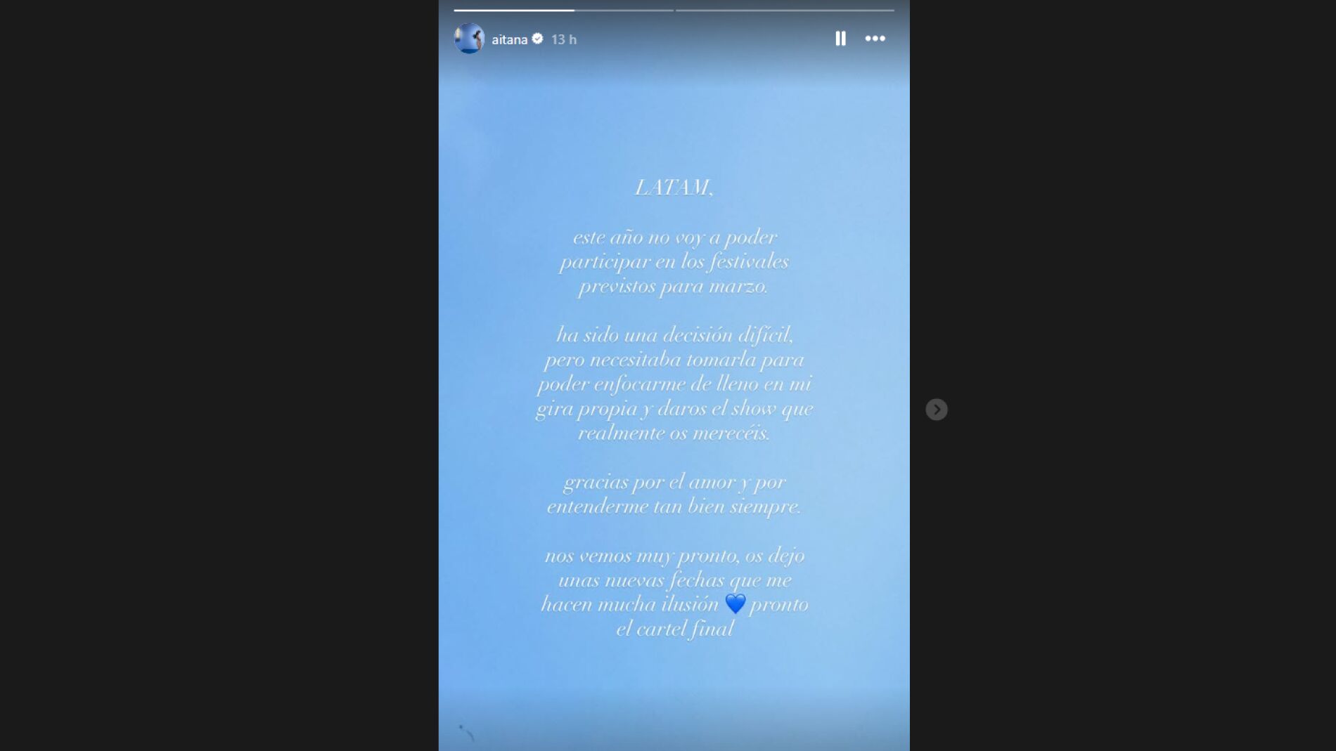 El anuncio de Aitana en Instagram Stories