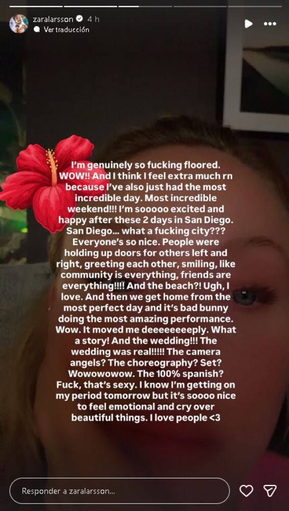 Historia de Zara Larsson sobre Bad Bunny