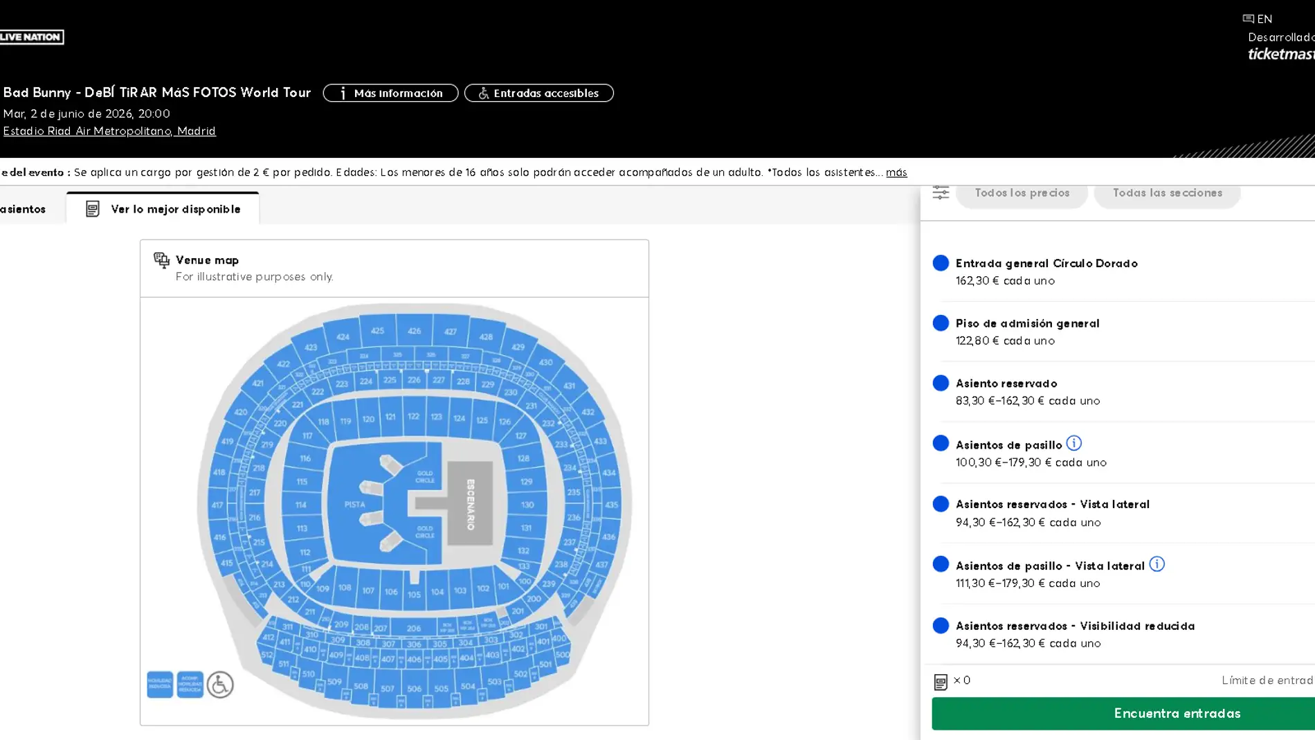 Butacas libres para el conciert de Bad Bunny Butacas libres para el conciert de Bad Bunny