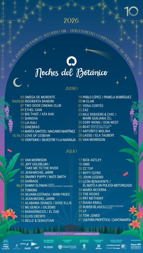Cartel completo de Noches del Botánico 2026
