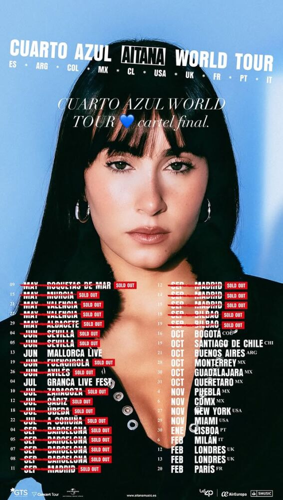 Cartel final de la gira 'CUARTO AZUL WORLD TOUR' de Aitana
