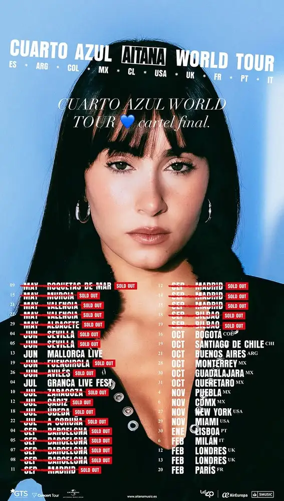 Cartel final de la gira 'CUARTO AZUL WORLD TOUR' de Aitana Cartel final de la gira 'CUARTO AZUL WORLD TOUR' de Aitana