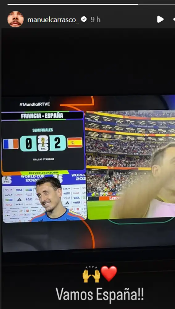 Manuel Carrasco celebra la victoria de España contra Francia en la semifinal del Mundial Manuel Carrasco celebra la victoria de España contra Francia en la semifinal del Mundial
