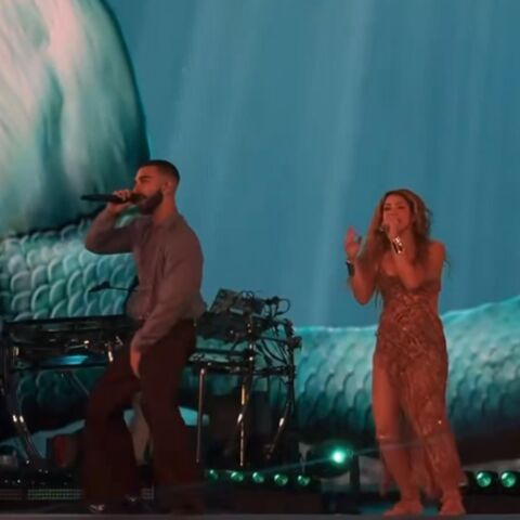 Shakira y Manuel Turizo, en el sexto concierto de Shakira en Madrid.