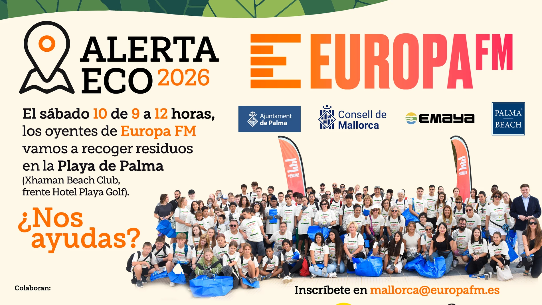Súmate a la iniciativa Alerta ECOde Europa FM limpiando la playa de Palma el sábado 10 de octubre Súmate a la iniciativa Alerta ECOde Europa FM limpiando la playa de Palma el sábado 10 de octubre