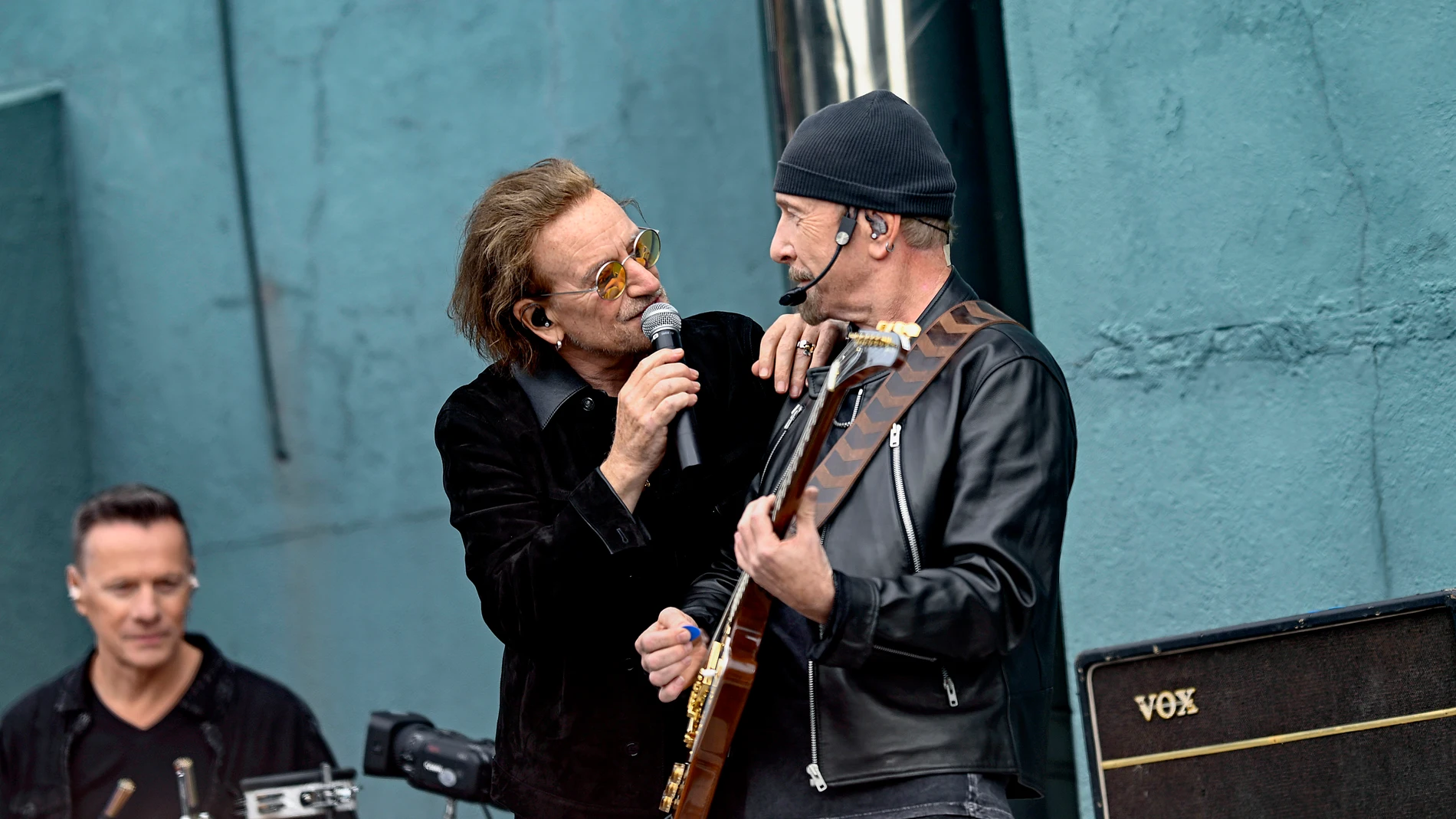 Larry Mullen Jr., Bono y The Edge en Dublín Larry Mullen Jr., Bono y The Edge en Dublín