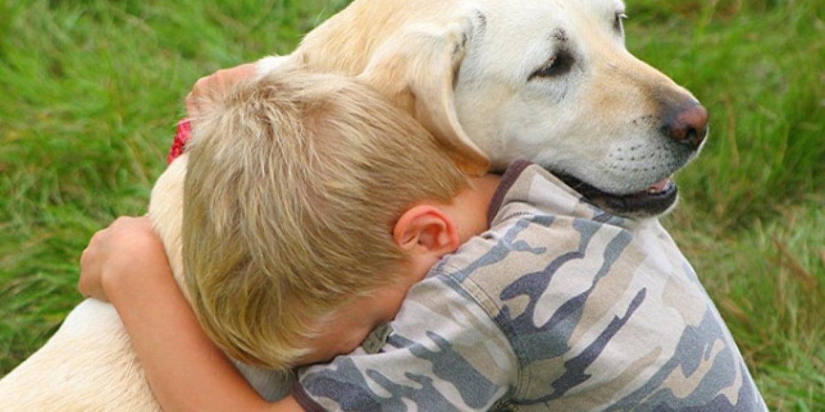 Un niño abraza a su perro