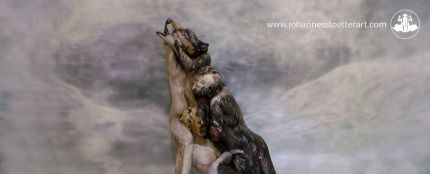 El lobo creado por el artista a través del body painting
