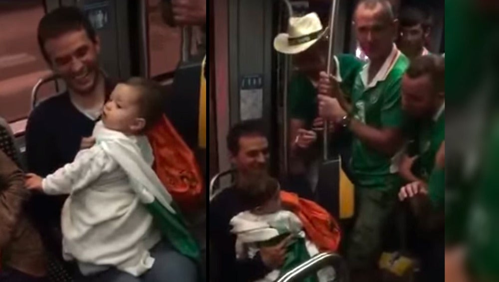 Aficionados irlandeses cantan una nana a un bebé