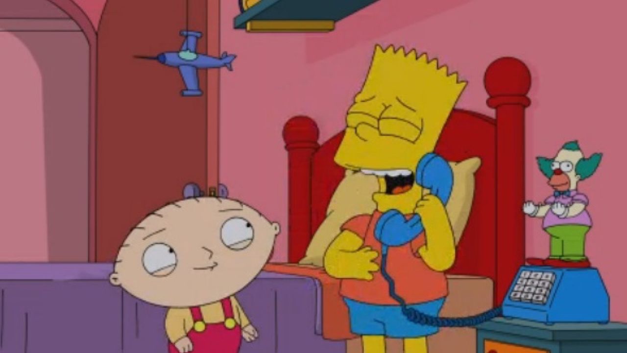 Bart Simpson y Stewie gastando una broma por teléfono Bart Simpson y Stewie gastando una broma por teléfono