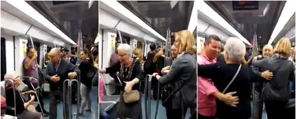 Una pareja de abuelos se anima a bailar en el metro Una pareja de abuelos se anima a bailar en el metro