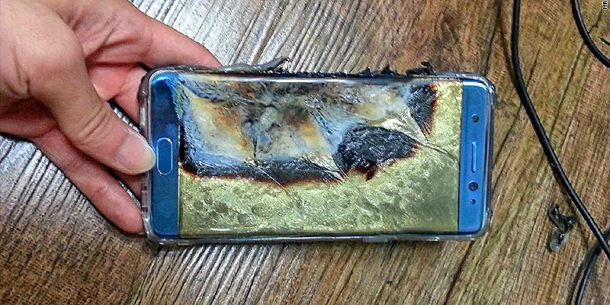 Un terminal Galaxy Note 7 después de arder