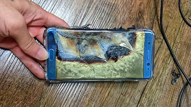 Un terminal Galaxy Note 7 después de arder