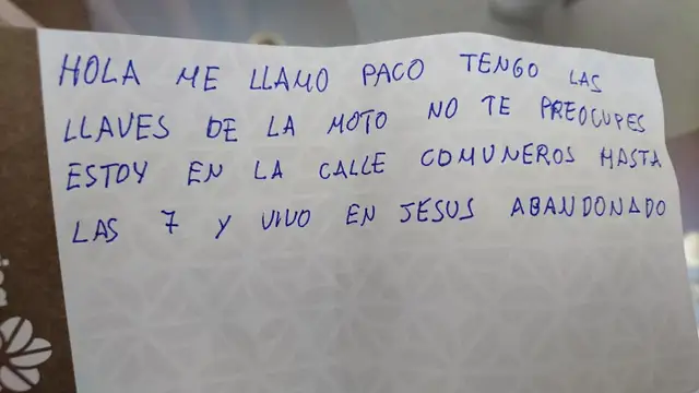 La nota con la que Paco devolvió las llaves a Pedro