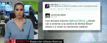 Frame 25.613849 de: "Lo celebro, maldito sodomita", "anciano maricón"... los lamentables insultos a Miguel Bosé tras la muerte de su sobrina Bimba Frame 25.613849 de: "Lo celebro, maldito sodomita", "anciano maricón"... los lamentables insultos a Miguel Bosé tras la muerte de su sobrina Bimba