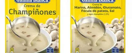 Crema de harina, almidón, glutamato, fécula de patata y sal (con ocasional champiñón) Crema de harina, almidón, glutamato, fécula de patata y sal (con ocasional champiñón)