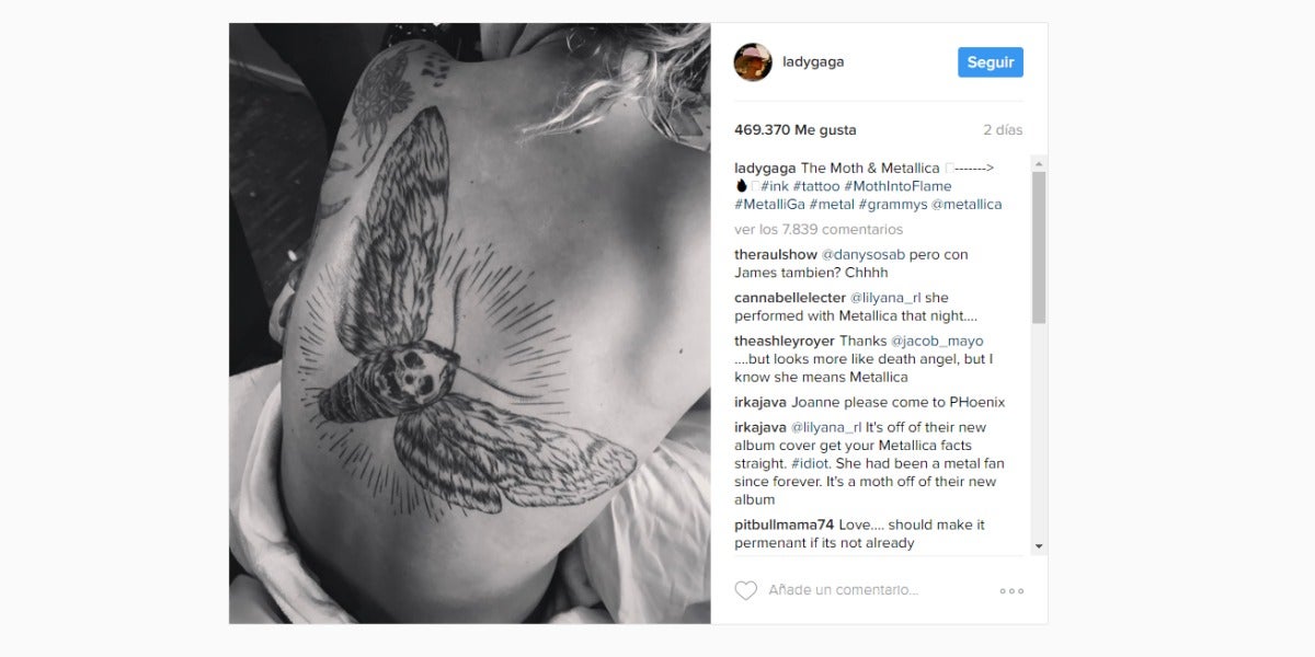 El tatuaje de Lady Gaga en honor a Metallica