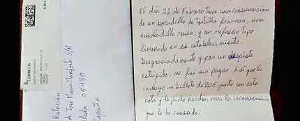 Carta de disculpa que el cliente envió al restaurante Carta de disculpa que el cliente envió al restaurante