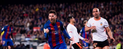 Leo Messi celebrando un gol frente al Valencia