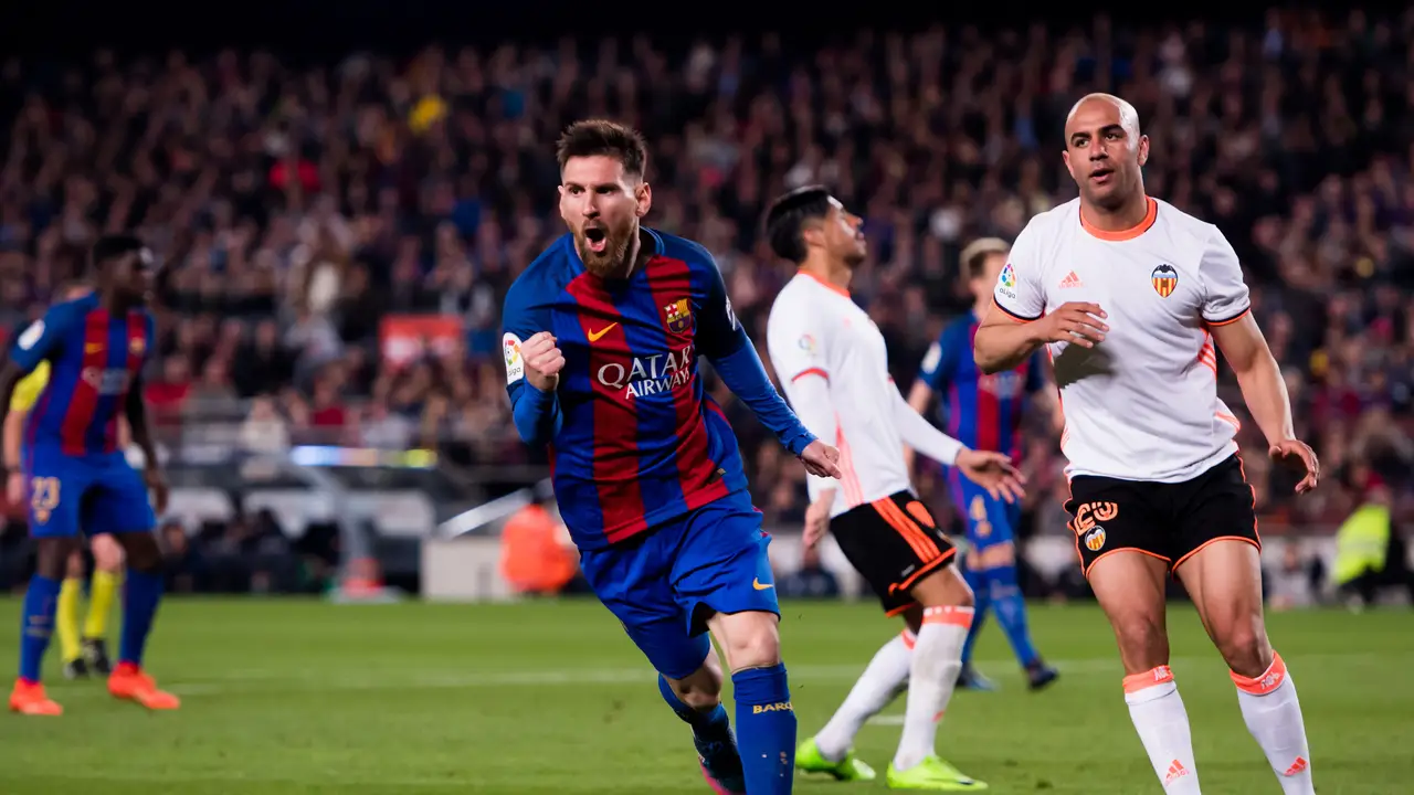 Leo Messi celebrando un gol frente al Valencia Leo Messi celebrando un gol frente al Valencia
