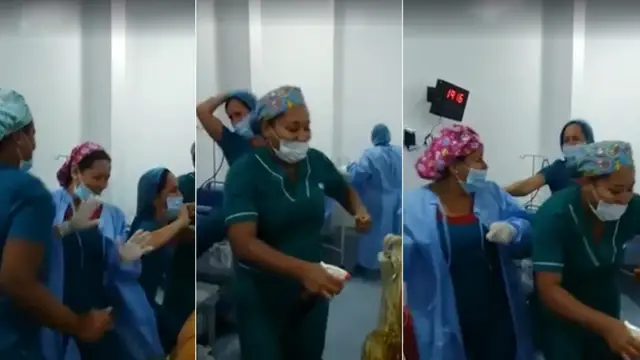 Varios momentos del baile de las enfermeras en pleno quirófano