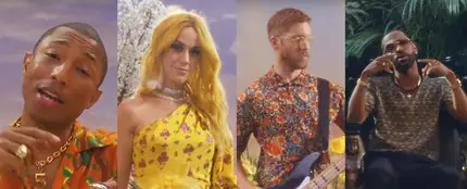 Pharrell Williams, Katy Perry, Calvin Harris y Big Sean en el vídeo de 'Feels' Pharrell Williams, Katy Perry, Calvin Harris y Big Sean en el vídeo de 'Feels'