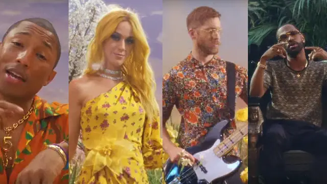Pharrell Williams, Katy Perry, Calvin Harris y Big Sean en el vídeo de 'Feels'