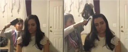 Capturas del vídeo en el que un niño le corta un mechón de pelo a su madre Capturas del vídeo en el que un niño le corta un mechón de pelo a su madre