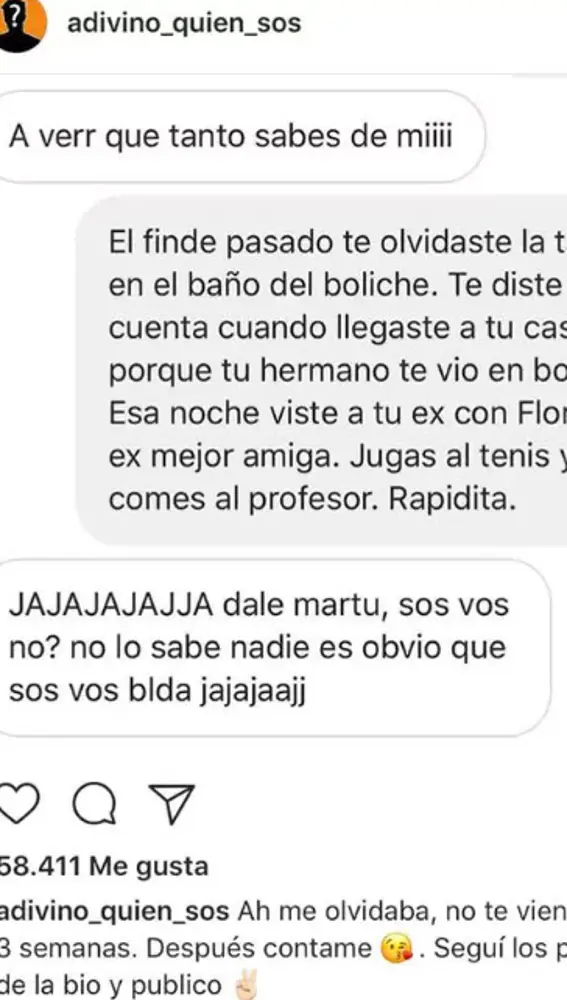 Ejemplo de una conversación con una cuenta 'Adivino quién sos' Ejemplo de una conversación con una cuenta 'Adivino quién sos'