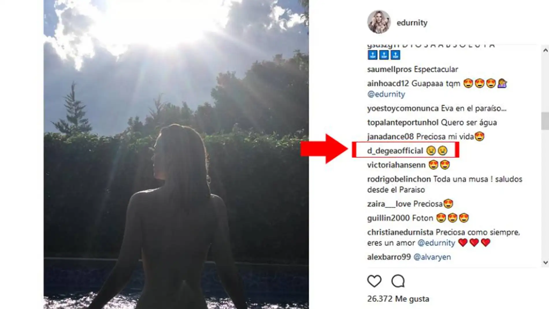 David De Gea comenta el desnudo de Edurne en Instagram