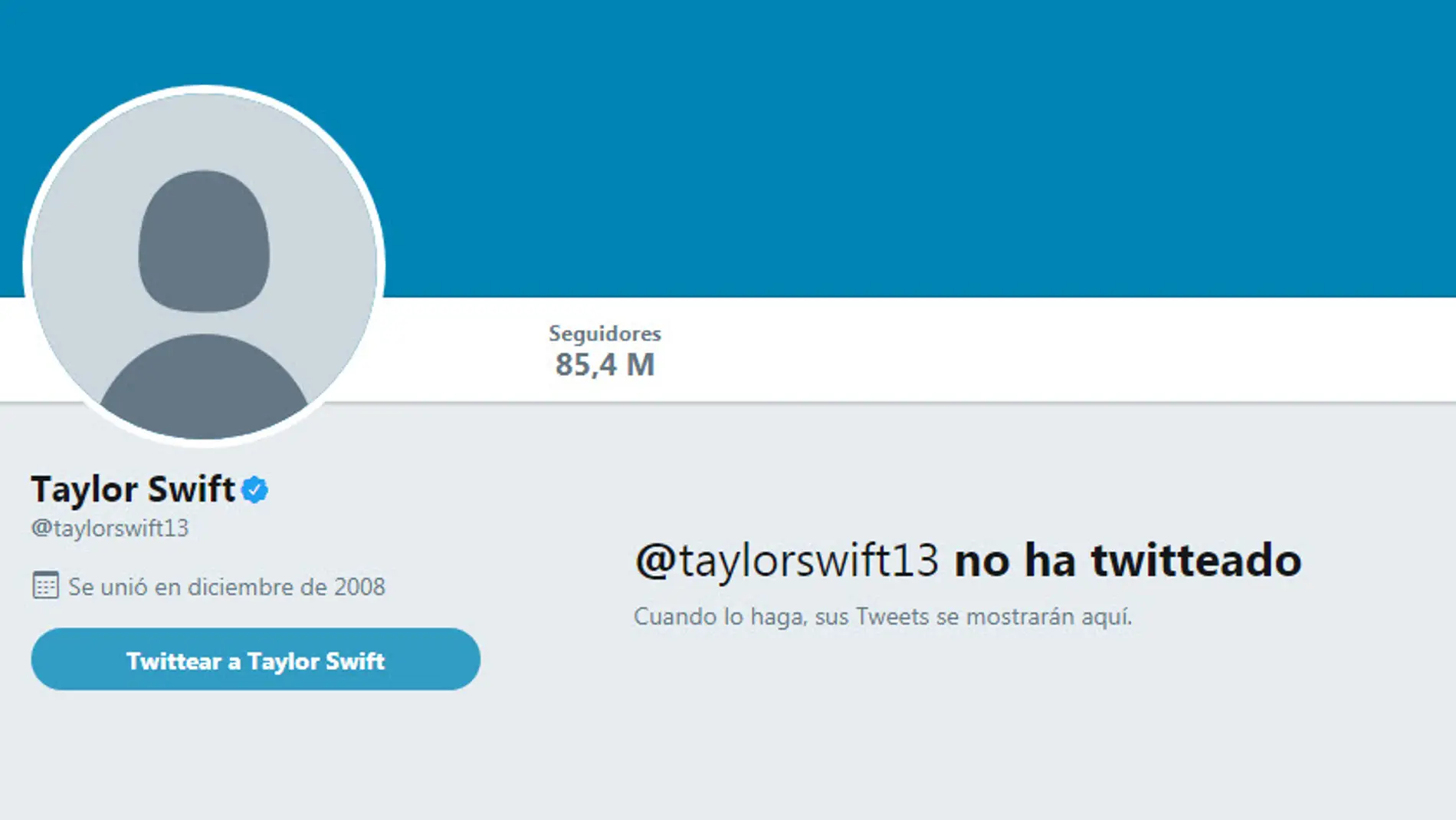 El perfil sin contenido de Taylor Swift