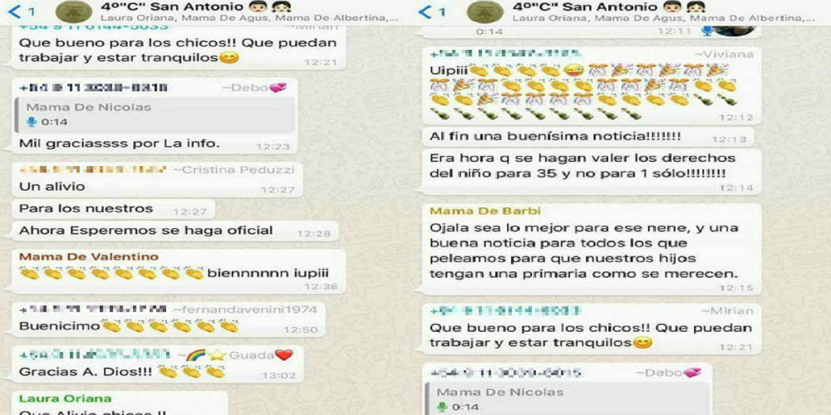 Una captura del grupo de Whatsapp