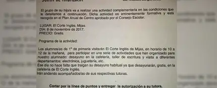 Carta de una excursión a un centro comercial Carta de una excursión a un centro comercial