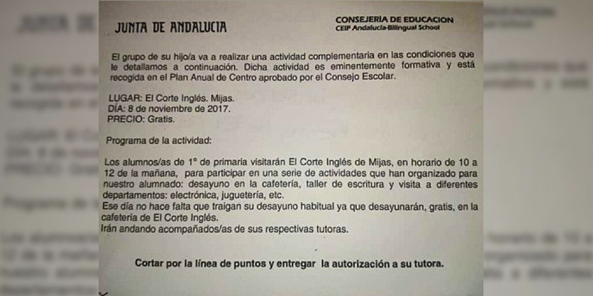 Carta de una excursión a un centro comercial