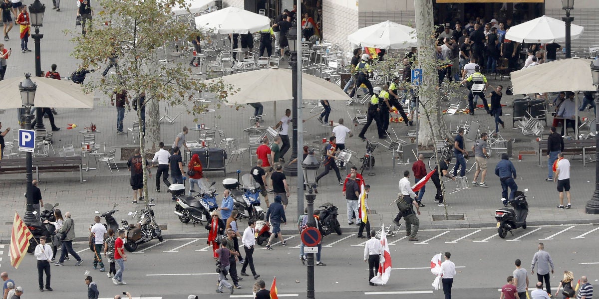 Pelea entre ultras el pasado 12 de octubre en Barcelona