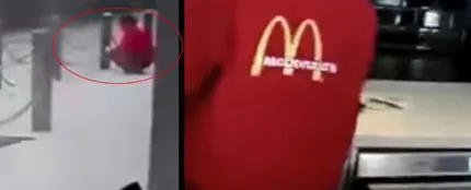 Captura del vídeo donde una empleada de McDonalds recoge nieve Captura del vídeo donde una empleada de McDonalds recoge nieve