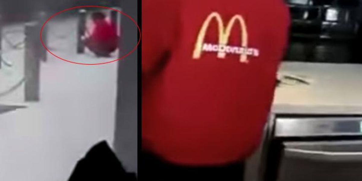 Captura del vídeo donde una empleada de McDonalds recoge nieve