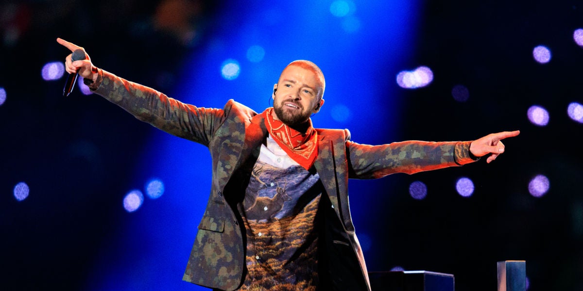 Justin Timberlake durante su actuación en la Super Bowl