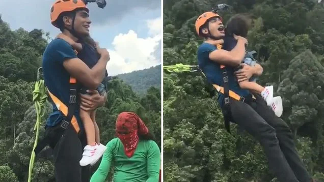 Hace puenting con su hija de 2 años Hace puenting con su hija de 2 años