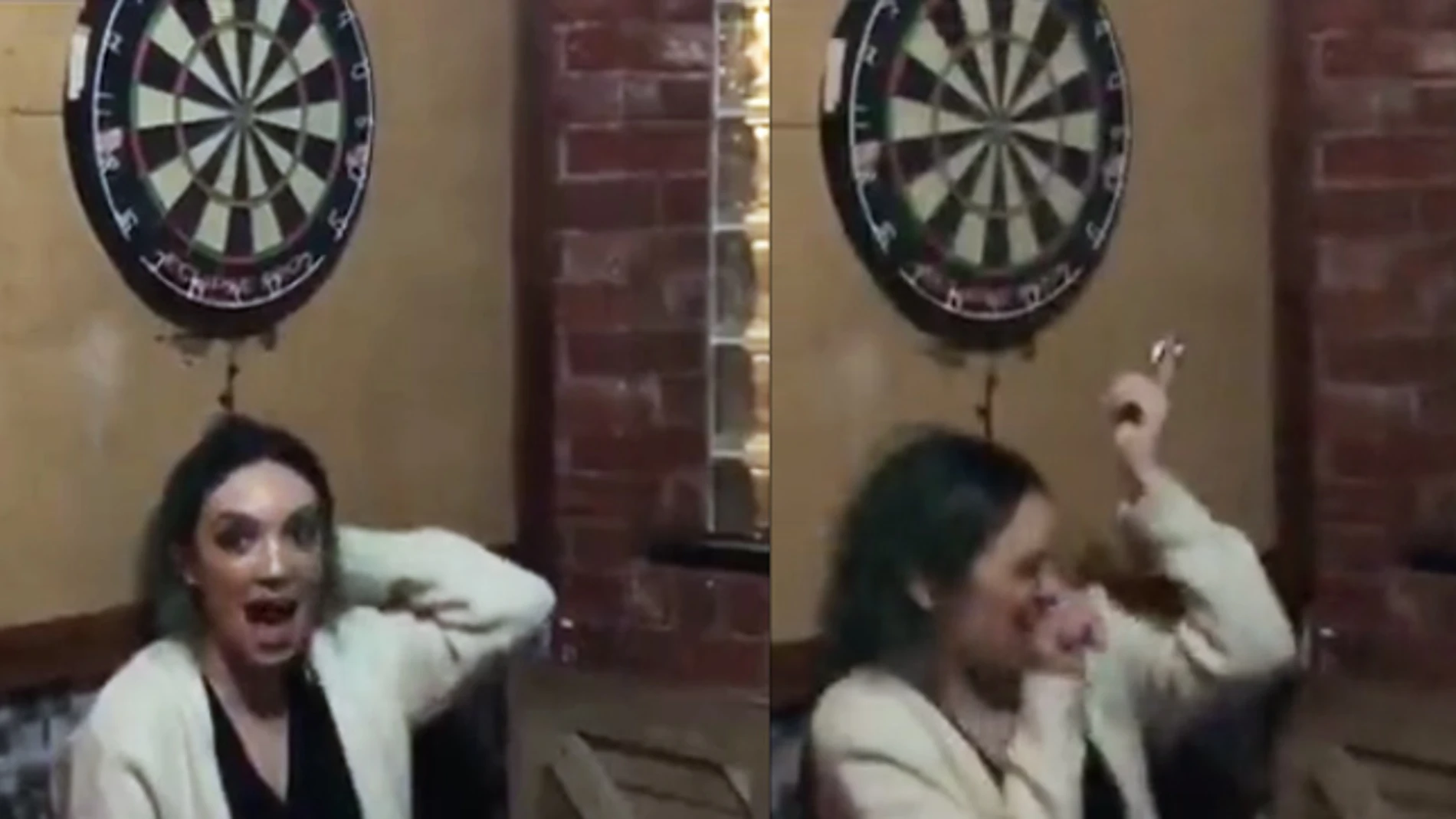 Su novio le lanza un dardo en el ojo Su novio le lanza un dardo en el ojo