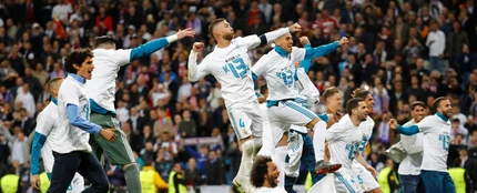 Los jugadores del Real Madrid celebran el pase a la final de Kiev Los jugadores del Real Madrid celebran el pase a la final de Kiev