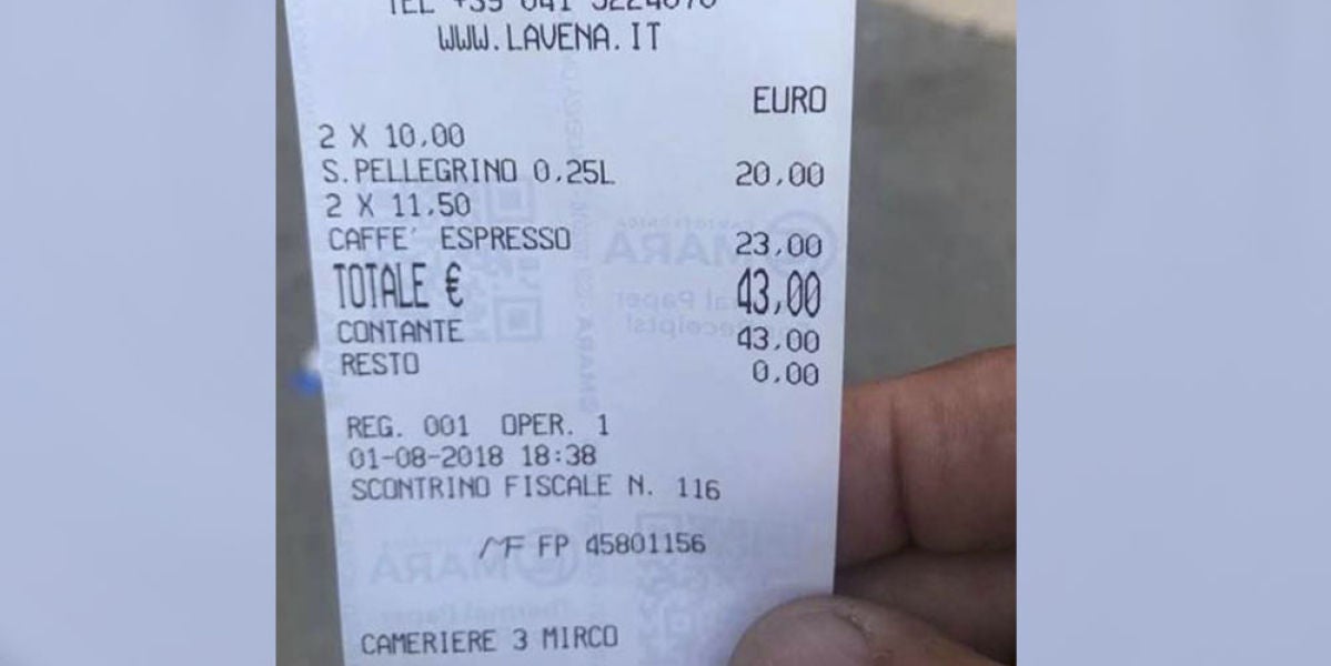 Cuenta de un restaurante de Venecia