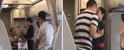 Momento en el que a una azafata le piden matrimonio en pleno vuelo Momento en el que a una azafata le piden matrimonio en pleno vuelo