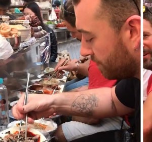 Sam Smith comiendo tentáculos de pulpo en Corea Sam Smith comiendo tentáculos de pulpo en Corea
