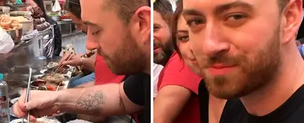 Sam Smith comiendo tentáculos de pulpo en Corea Sam Smith comiendo tentáculos de pulpo en Corea