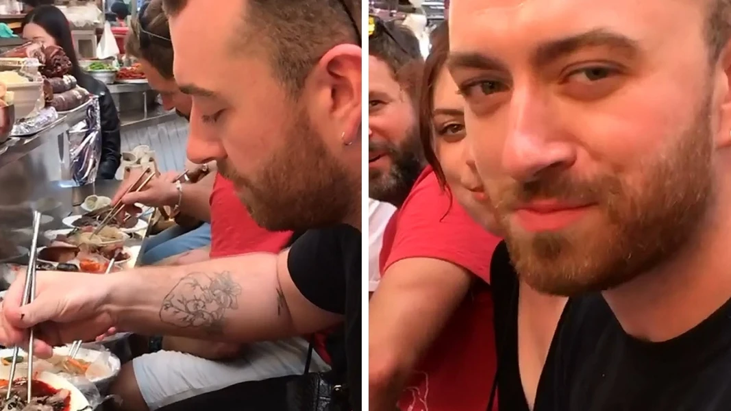 Sam Smith comiendo tent&aacute;culos de pulpo en Corea
