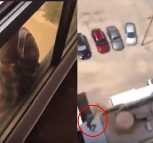 La empleada cayendo desde un séptimo piso La empleada cayendo desde un séptimo piso